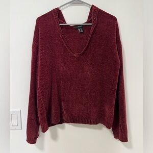 Forever 21 burgundy red V-neck long-sleeve knit sweater